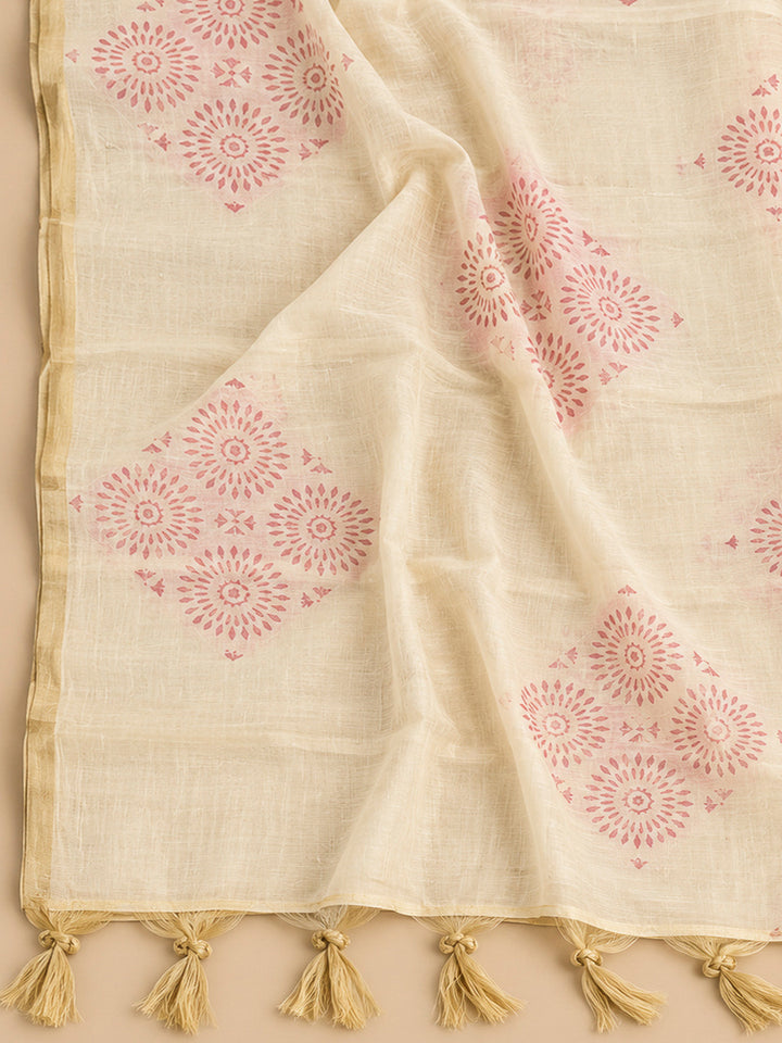 Peach Chanderi Embroidered Unstitched Dress Material