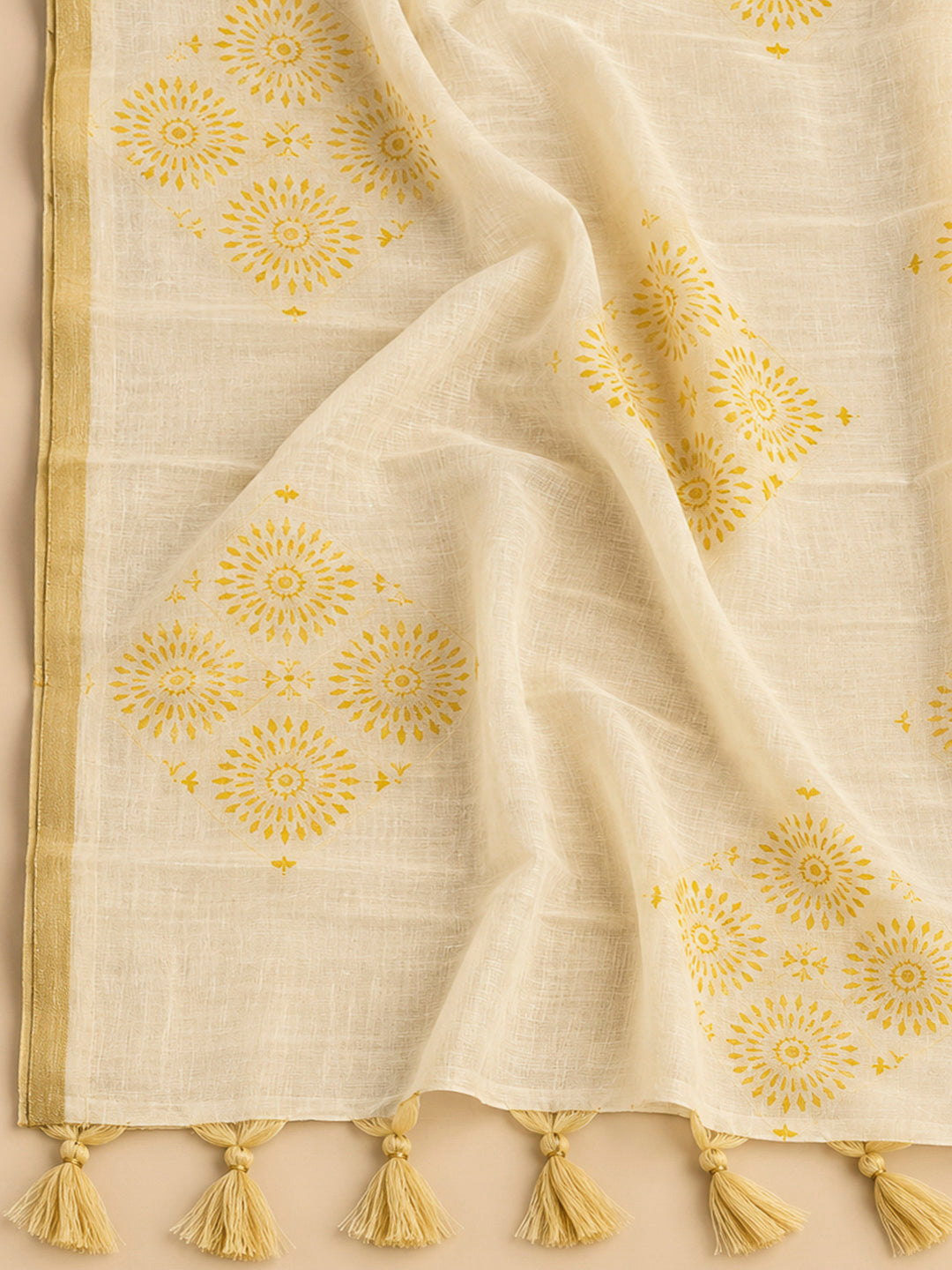 Yellow Chanderi Embroidered Unstitched Dress Material