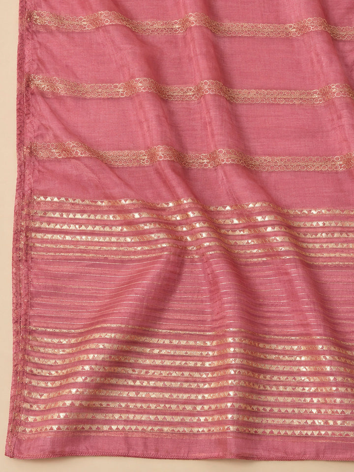 Peach Chanderi Embroidered Unstitched Dress Material