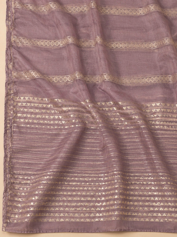 Purple Chanderi Embroidered Unstitched Dress Material
