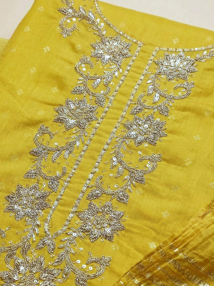 Yellow Chanderi Embroidered Unstitched Dress Material