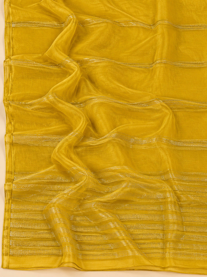 Mustard Chanderi Embroidered Unstitched Dress Material