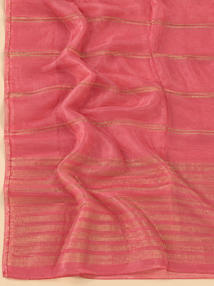 Peach Chanderi Embroidered Unstitched Dress Material