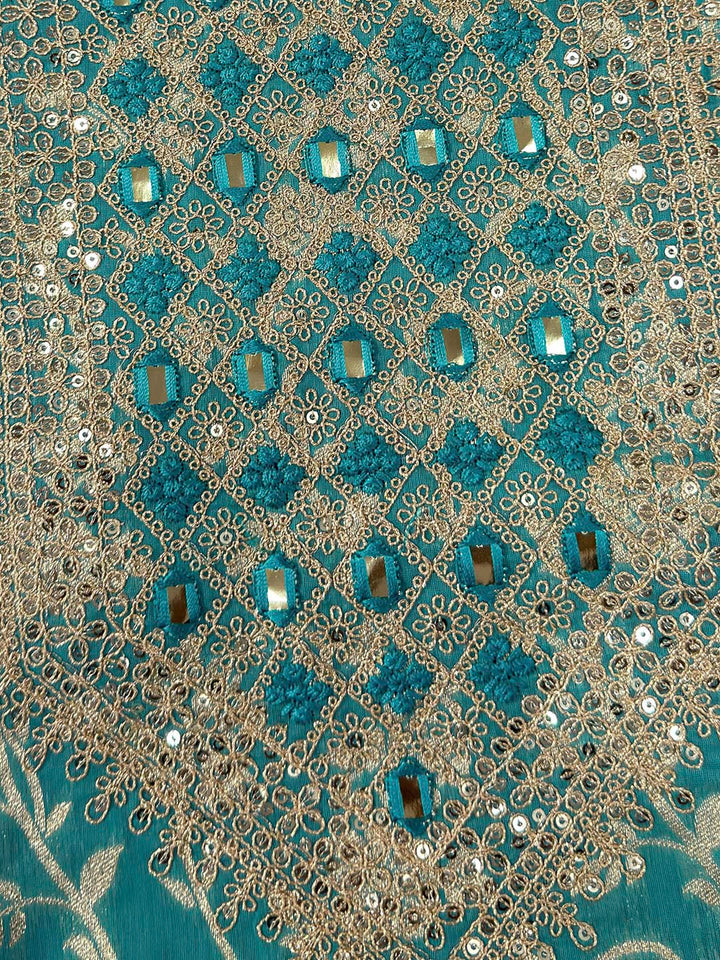 Rama Green Chanderi Embroidered Unstitched Dress Material