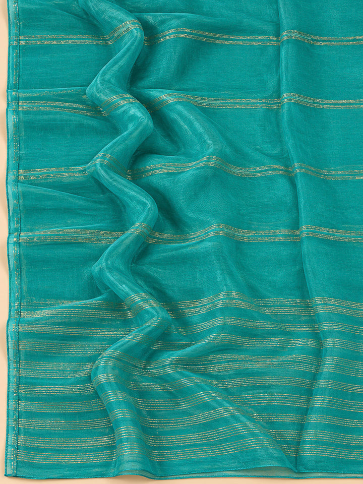 Rama Green Chanderi Embroidered Unstitched Dress Material