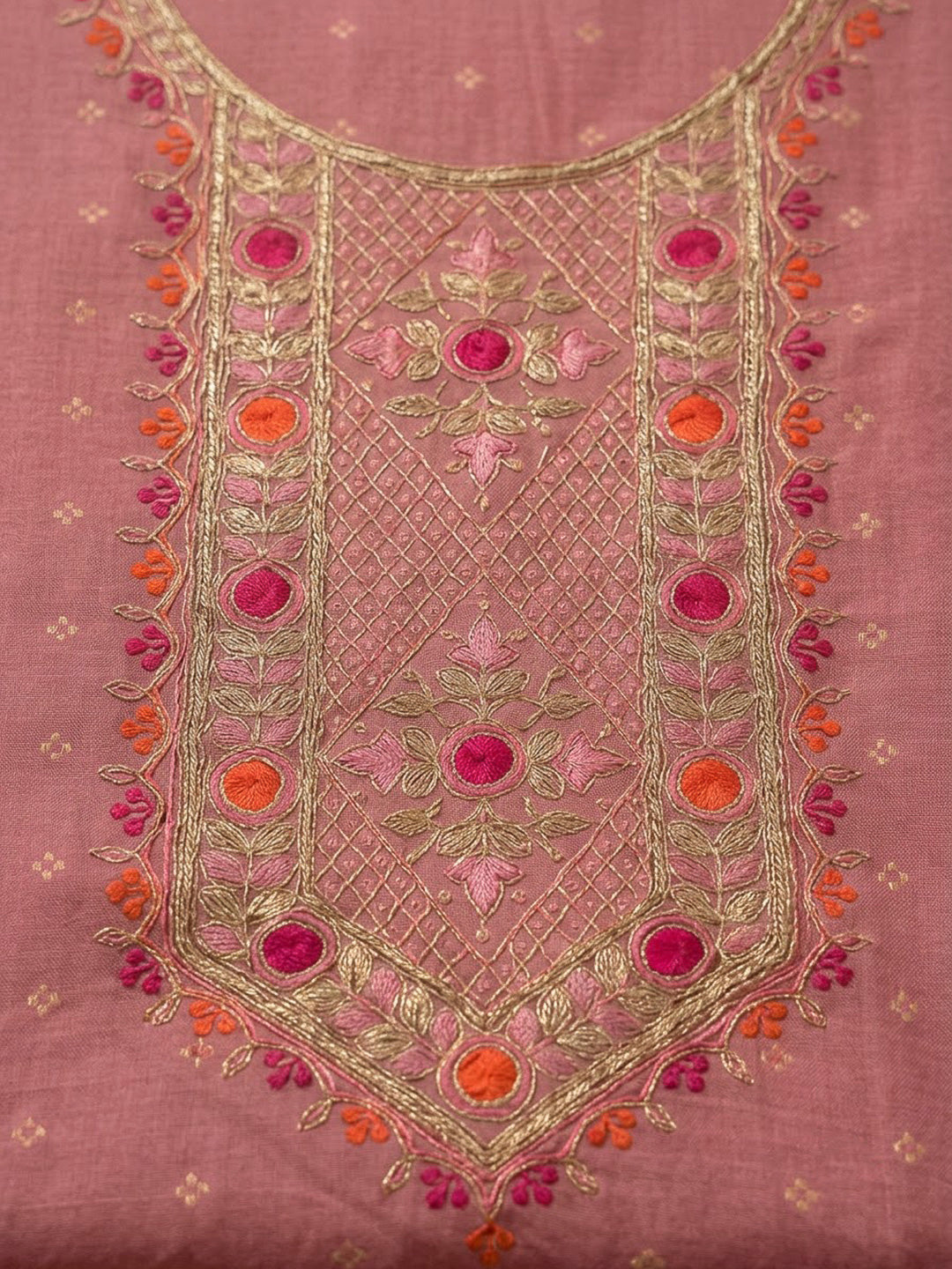 Pink Chanderi Embroidered Unstitched Dress Material