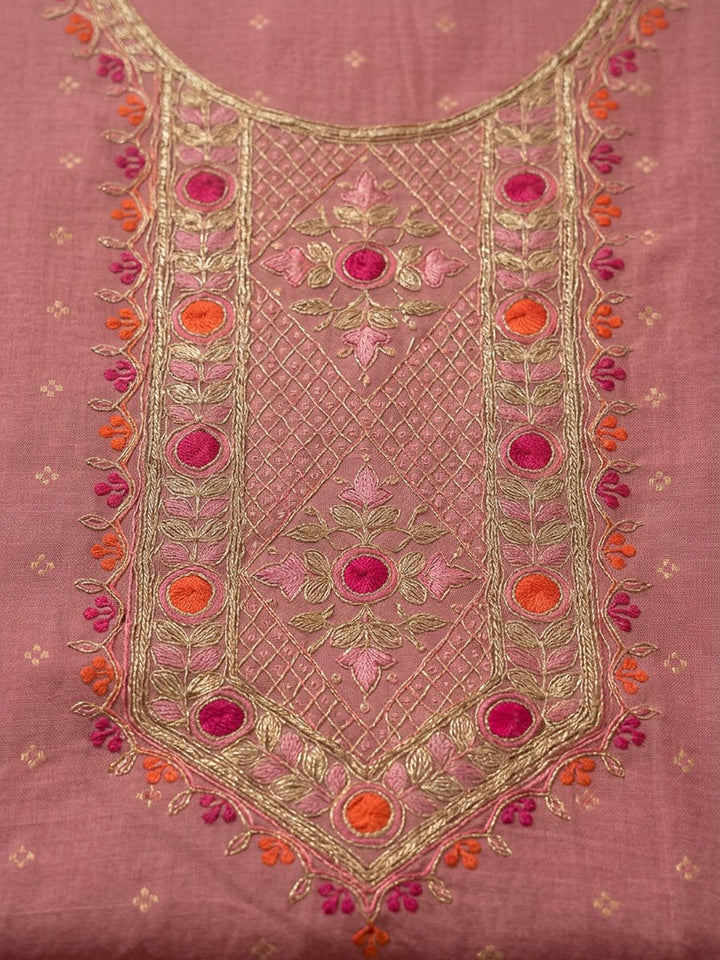 Pink Chanderi Embroidered Unstitched Dress Material
