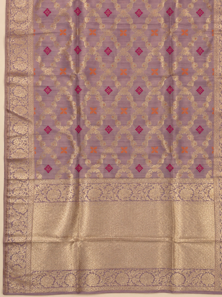 Purple Chanderi Embroidered Unstitched Dress Material