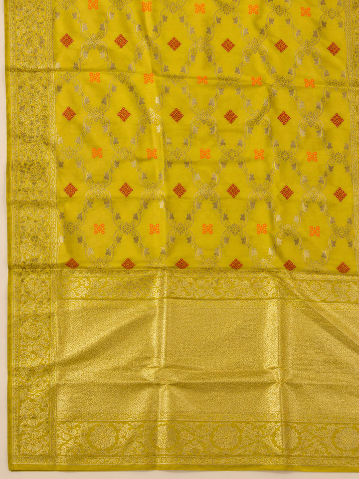 Yellow Chanderi Embroidered Unstitched Dress Material