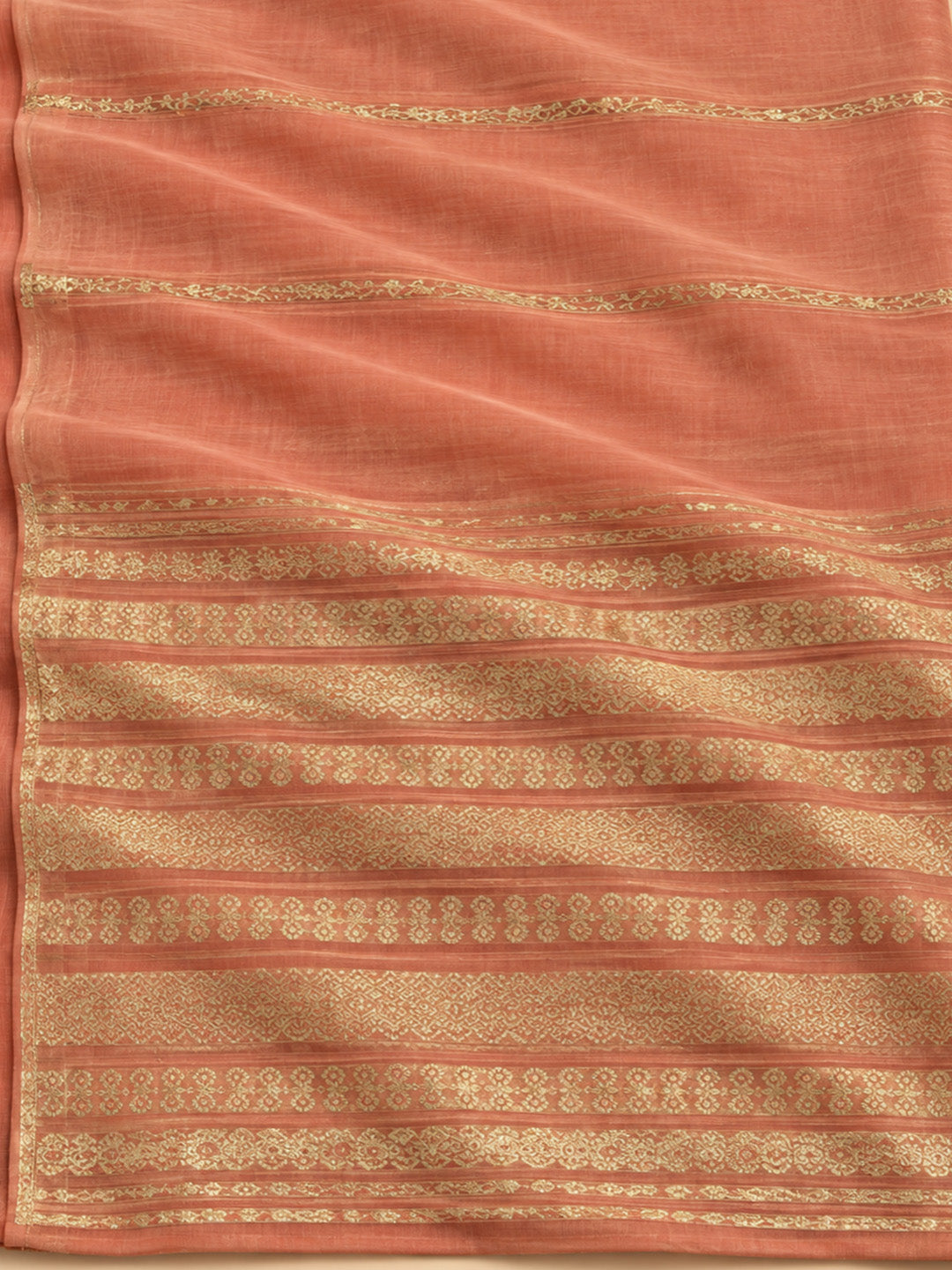 Peach Chanderi Embroidered Unstitched Dress Material