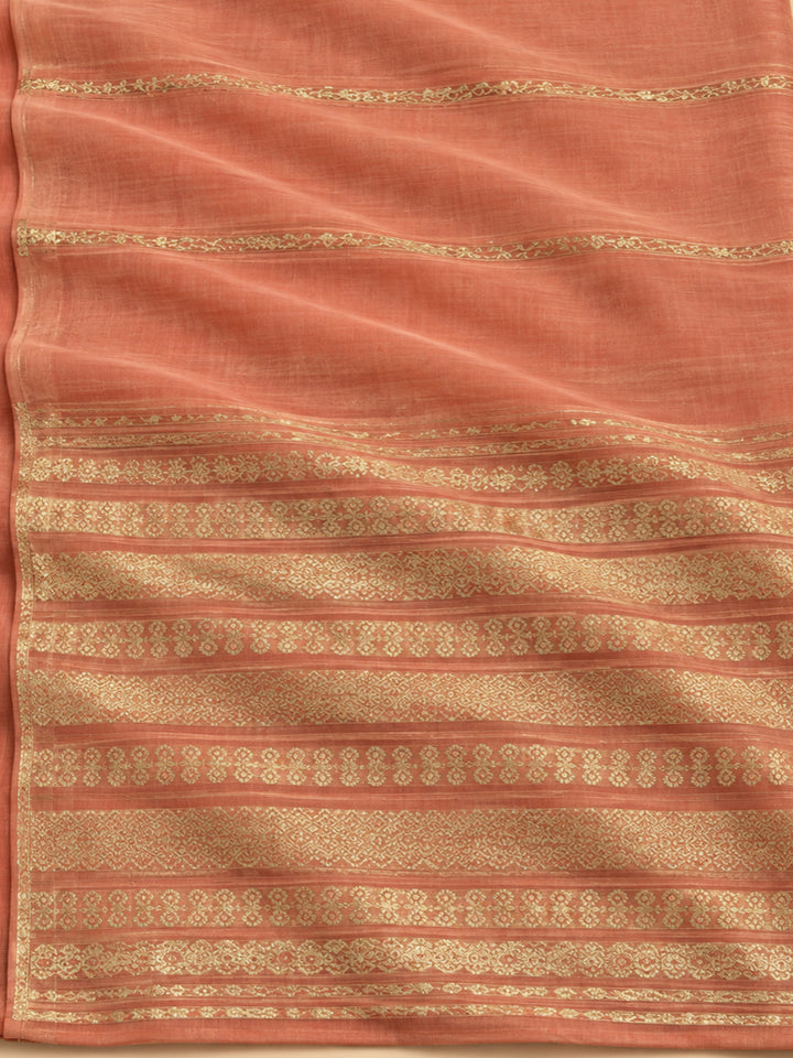 Peach Chanderi Embroidered Unstitched Dress Material