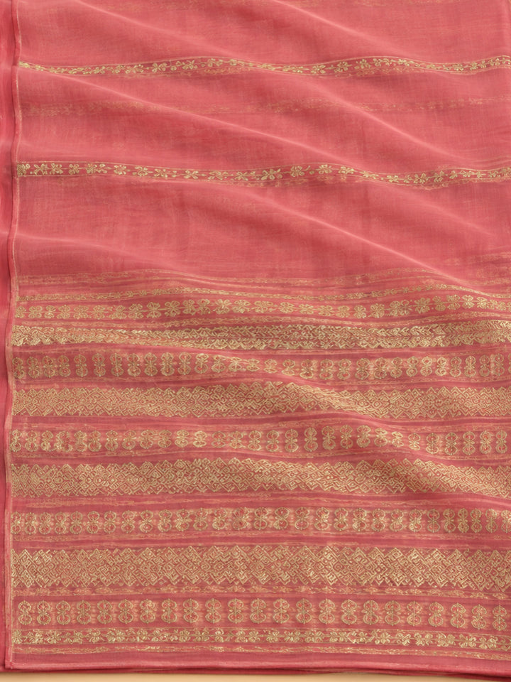 Pink Chanderi Embroidered Unstitched Dress Material
