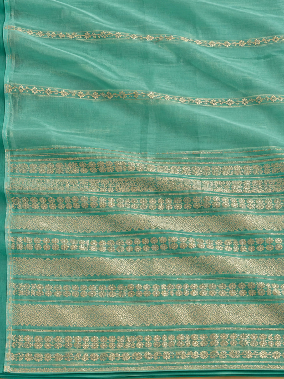 Sea Green Chanderi Embroidered Unstitched Dress Material
