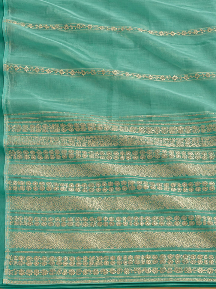 Sea Green Chanderi Embroidered Unstitched Dress Material