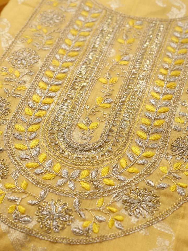 Yellow Chanderi Embroidered Unstitched Dress Material