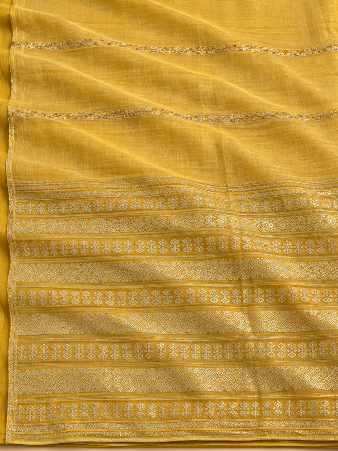 Yellow Chanderi Embroidered Unstitched Dress Material