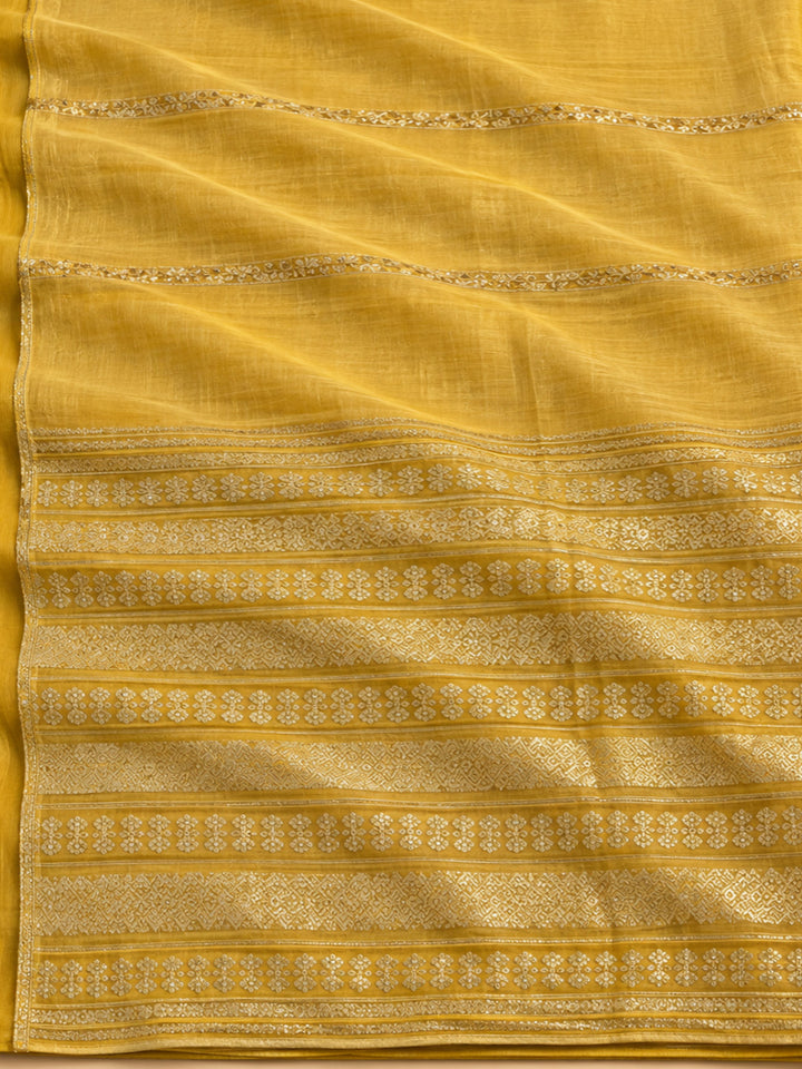 Yellow Chanderi Embroidered Unstitched Dress Material