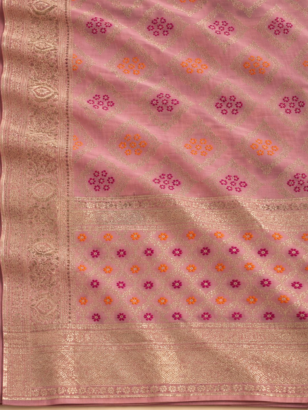 Onion Pink Chanderi Embroidered Unstitched Dress Material