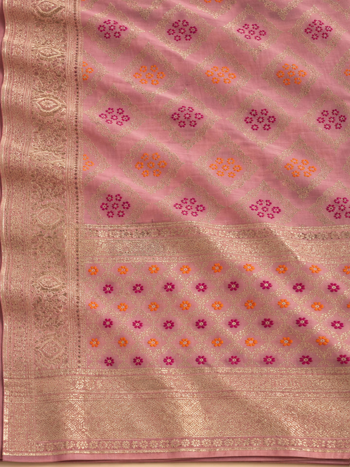 Onion Pink Chanderi Embroidered Unstitched Dress Material