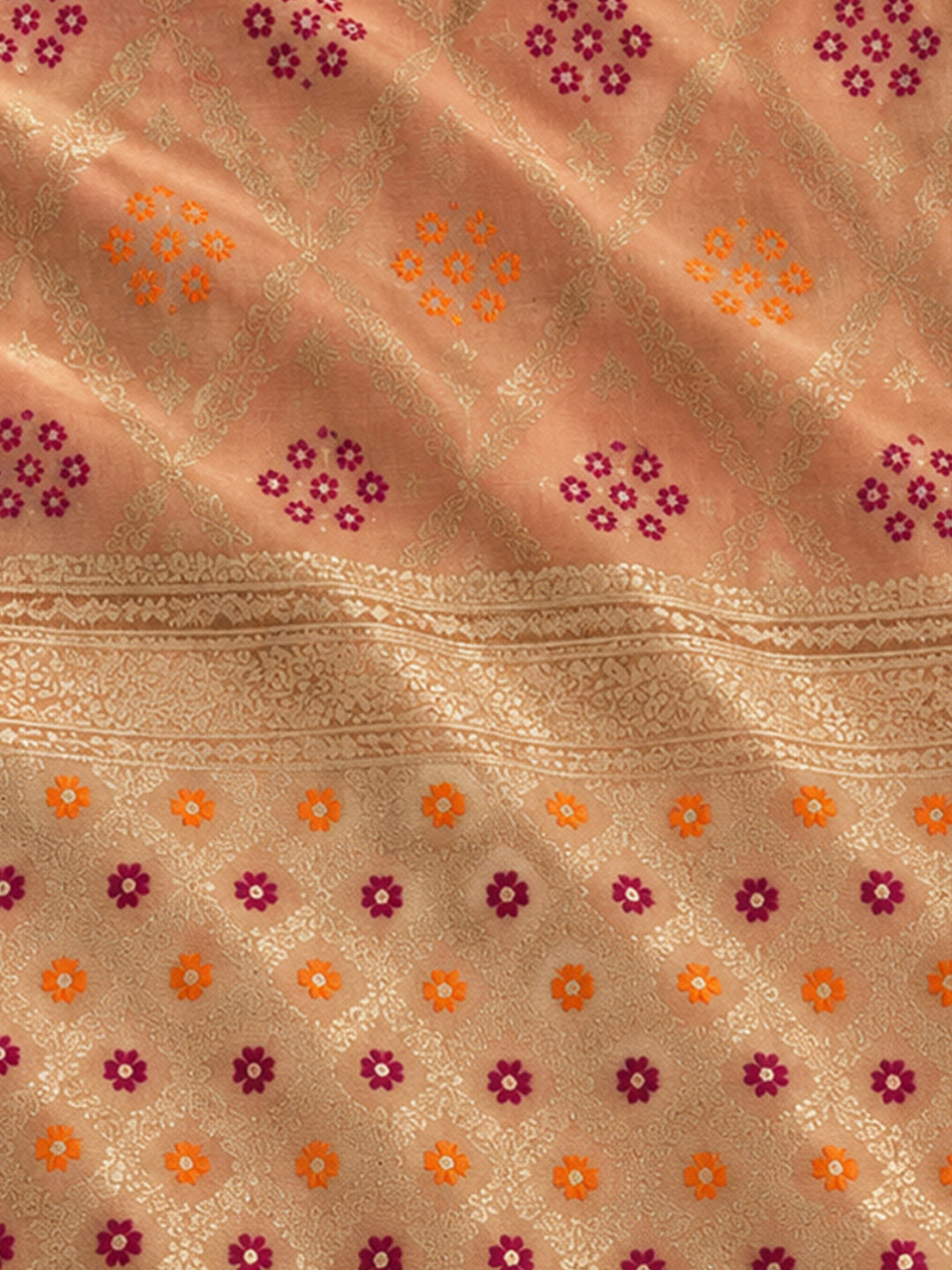Peach Chanderi Embroidered Unstitched Dress Material