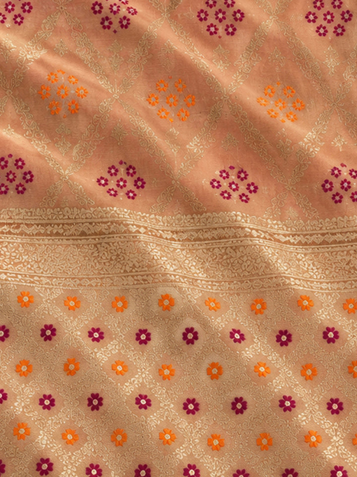Peach Chanderi Embroidered Unstitched Dress Material