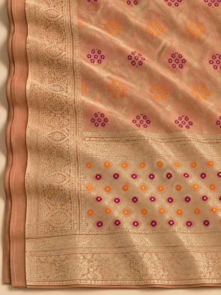 Peach Chanderi Embroidered Unstitched Dress Material
