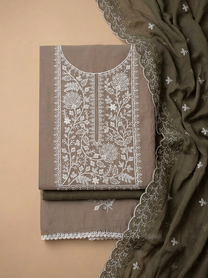 Mouse Chanderi Embroidered Unstitched Dress Material