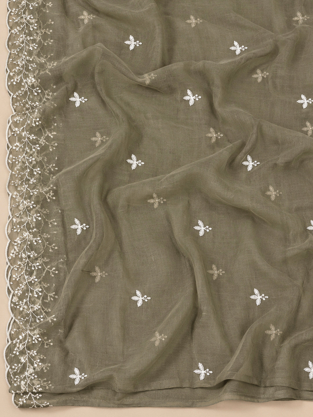 Mouse Chanderi Embroidered Unstitched Dress Material