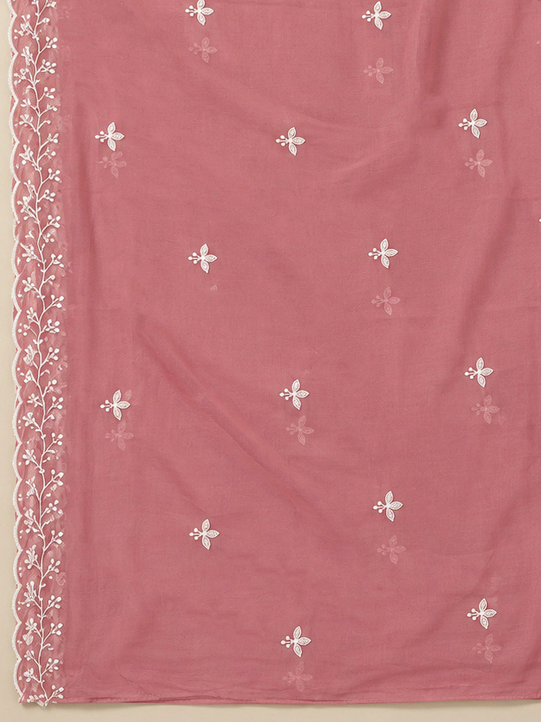 Onion Pink Chanderi Embroidered Unstitched Dress Material