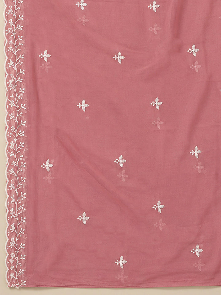 Onion Pink Chanderi Embroidered Unstitched Dress Material