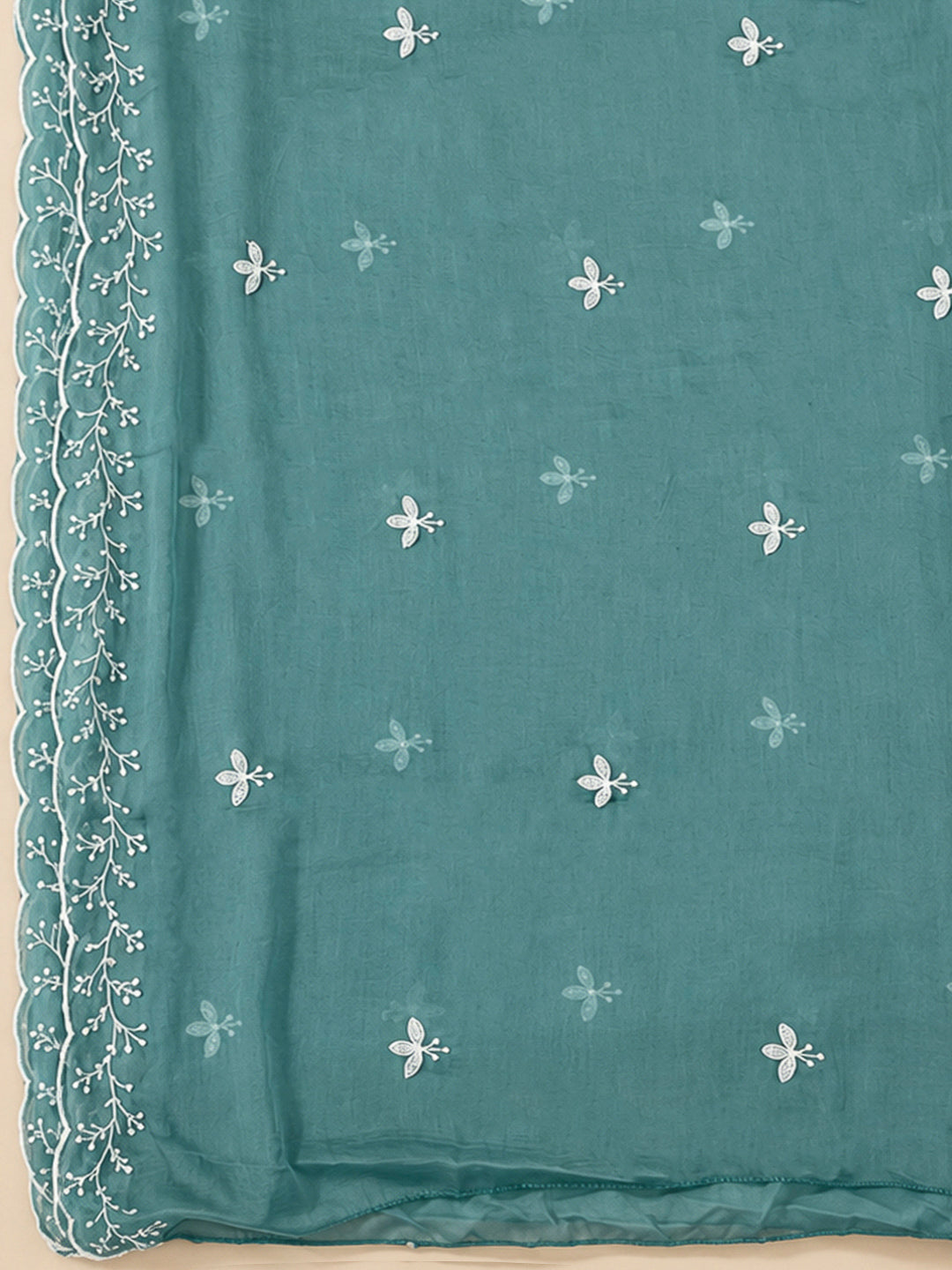 Rama Green Chanderi Embroidered Unstitched Dress Material