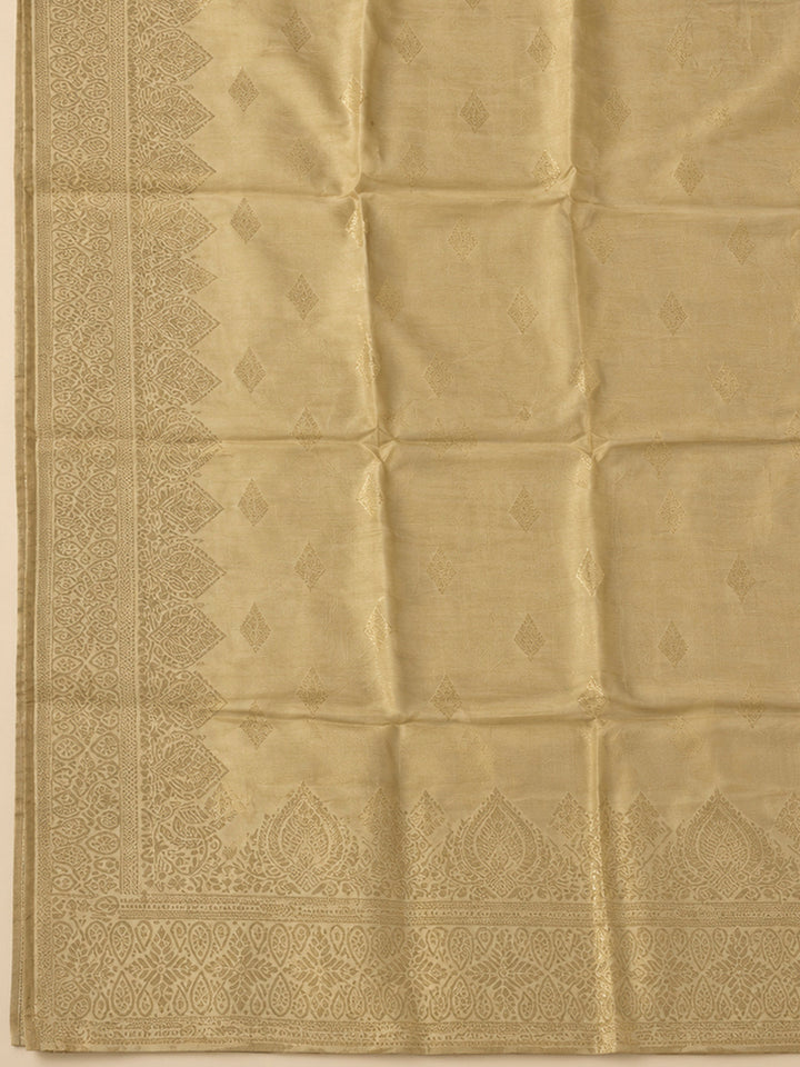 Beige Chanderi Embroidered Unstitched Dress Material