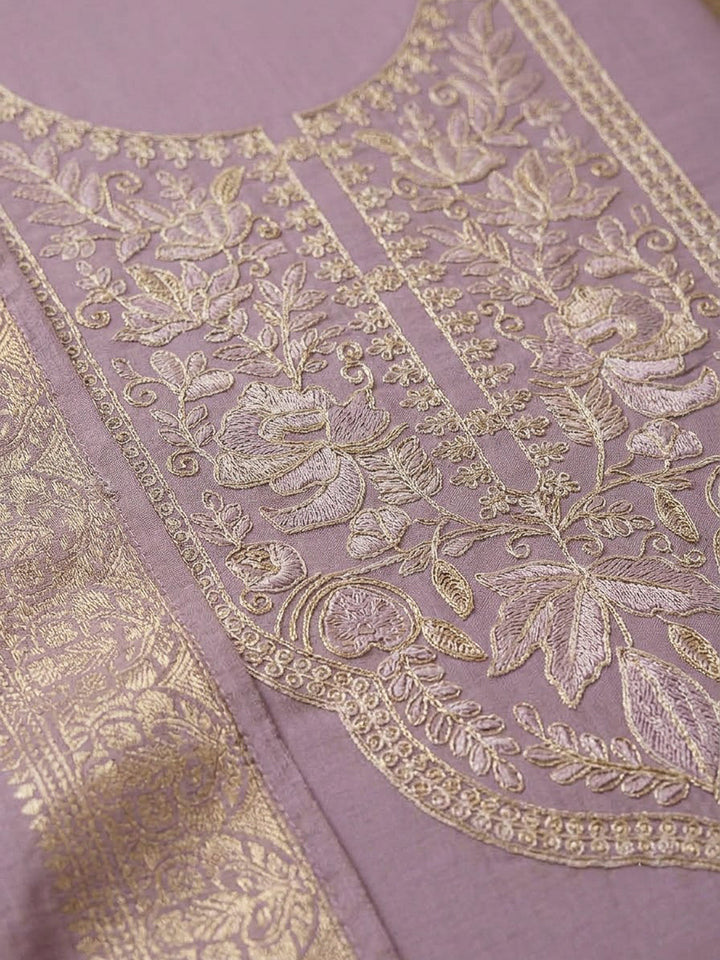 Purple Chanderi Embroidered Unstitched Dress Material