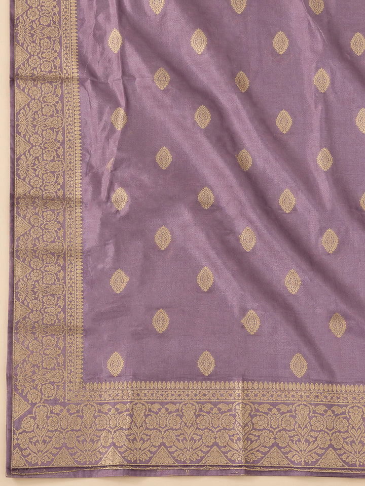 Purple Chanderi Embroidered Unstitched Dress Material