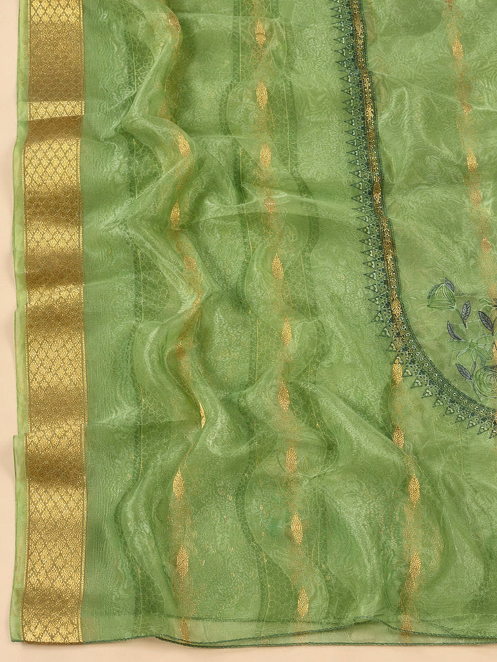 Pista Green Chanderi Embroidered Unstitched Dress Material