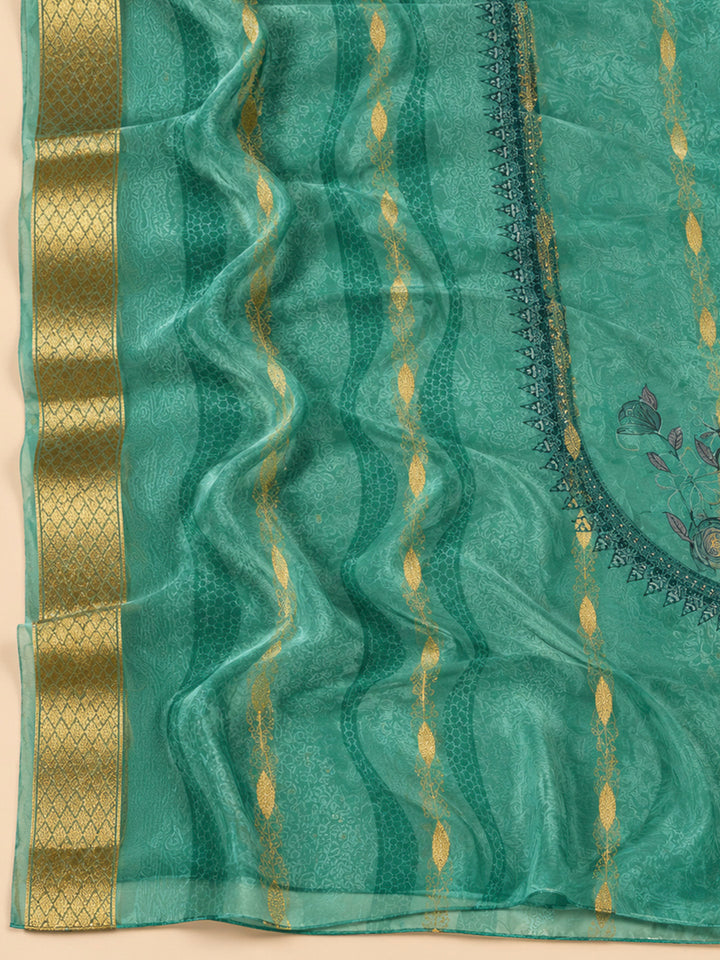 Rama Green Chanderi Embroidered Unstitched Dress Material