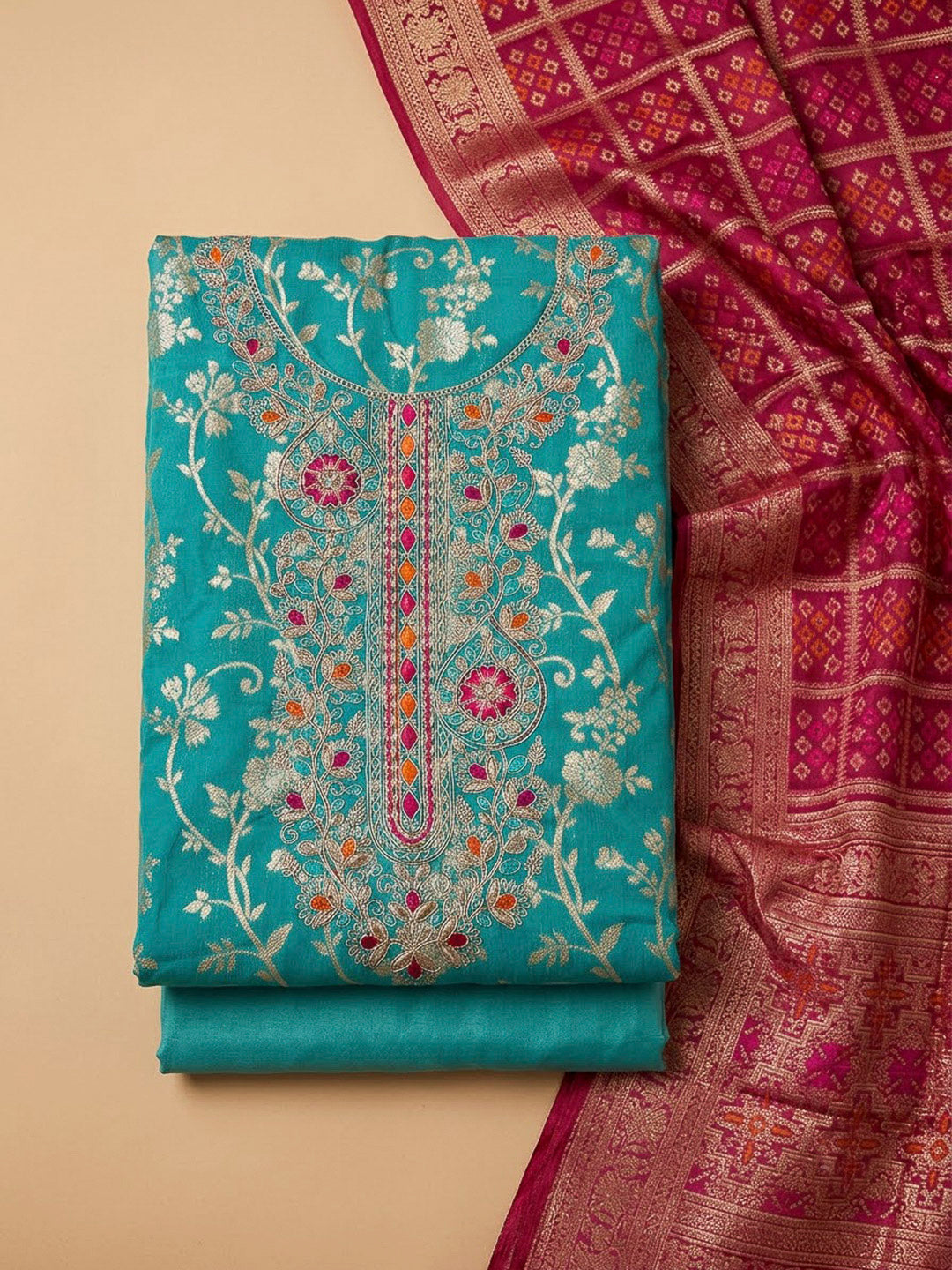 Firozee Chanderi Embroidered Unstitched Dress Material