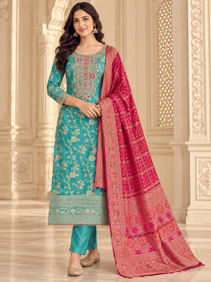 Firozee Chanderi Embroidered Unstitched Dress Material