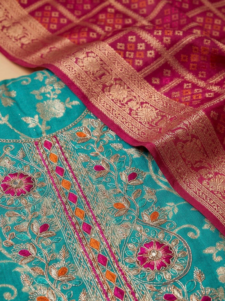 Firozee Chanderi Embroidered Unstitched Dress Material