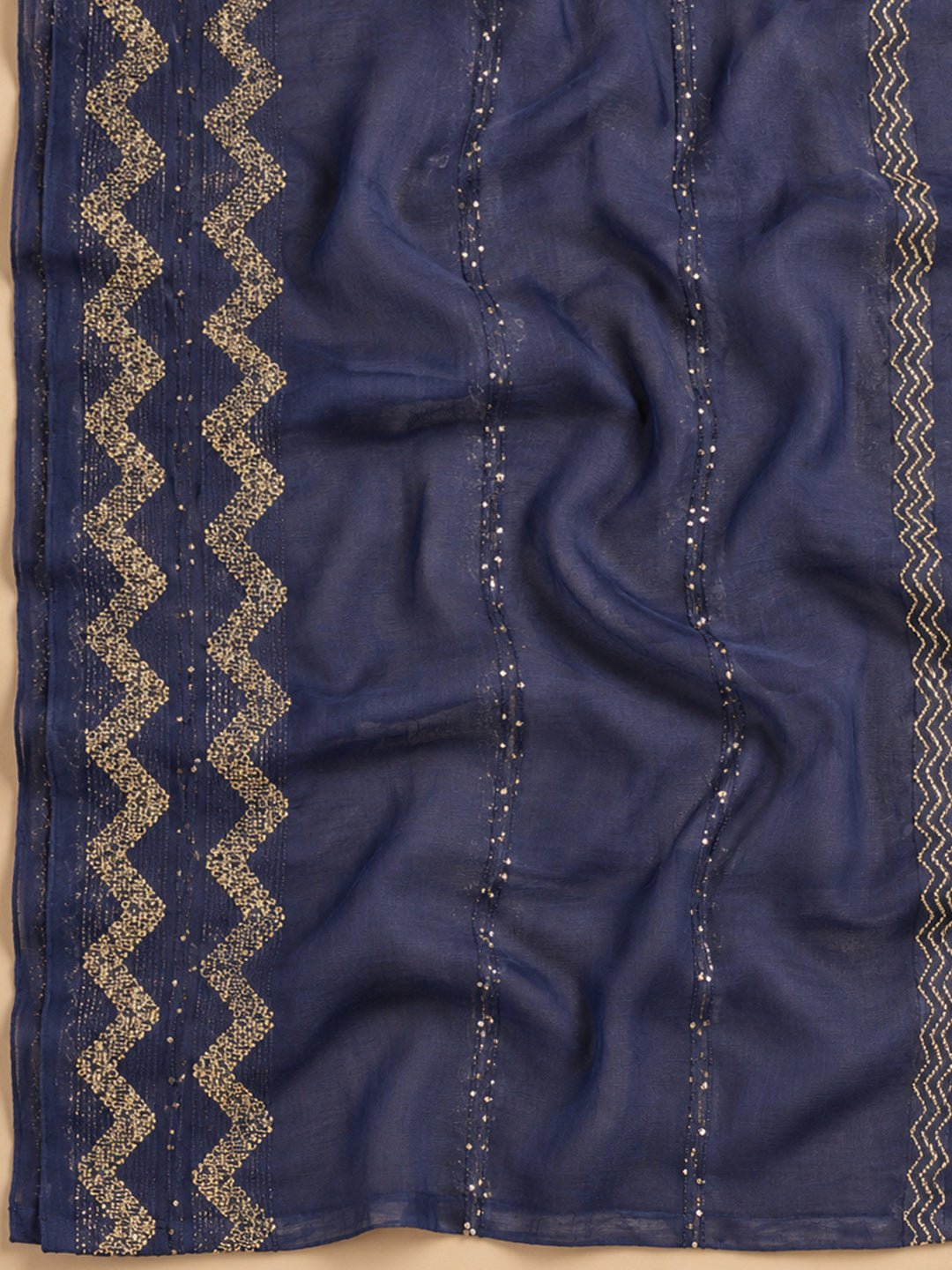 Blue Cotton Blend Embroidered Unstitched Dress Material