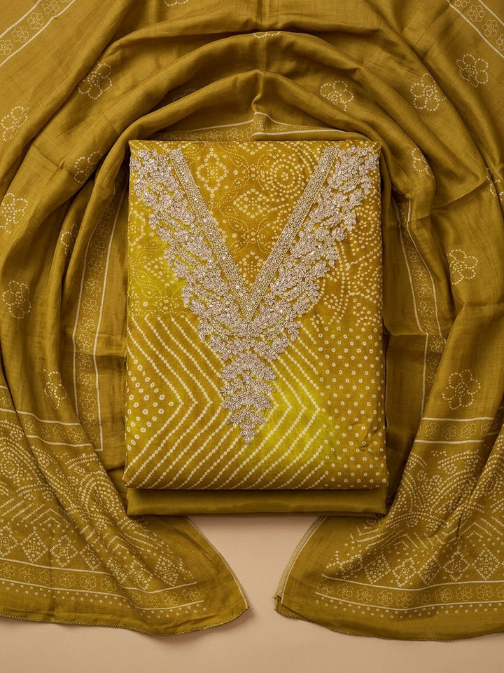 Mehndi Tissue Embroidered Unstitched Dress Material