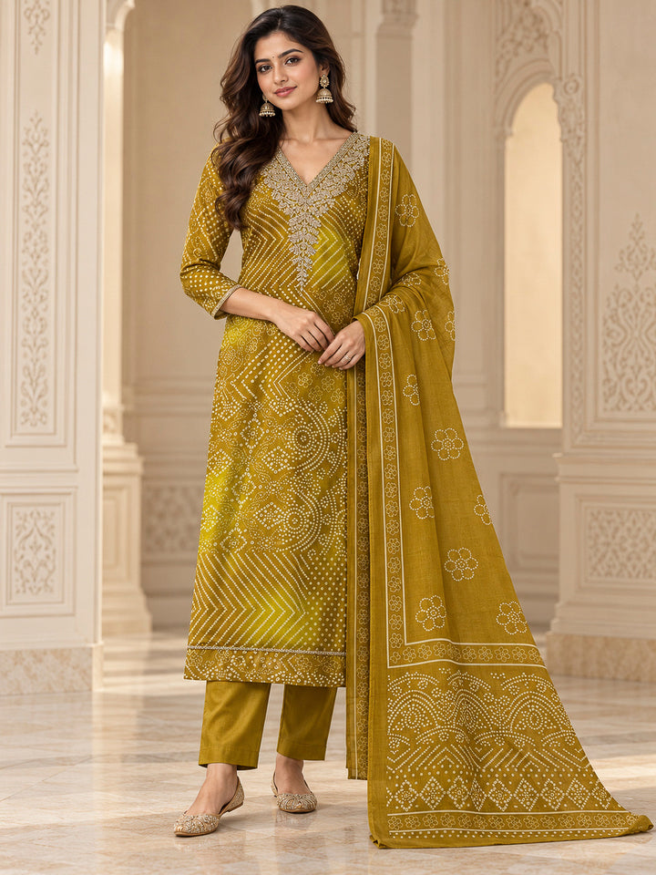 Mehndi Tissue Embroidered Unstitched Dress Material