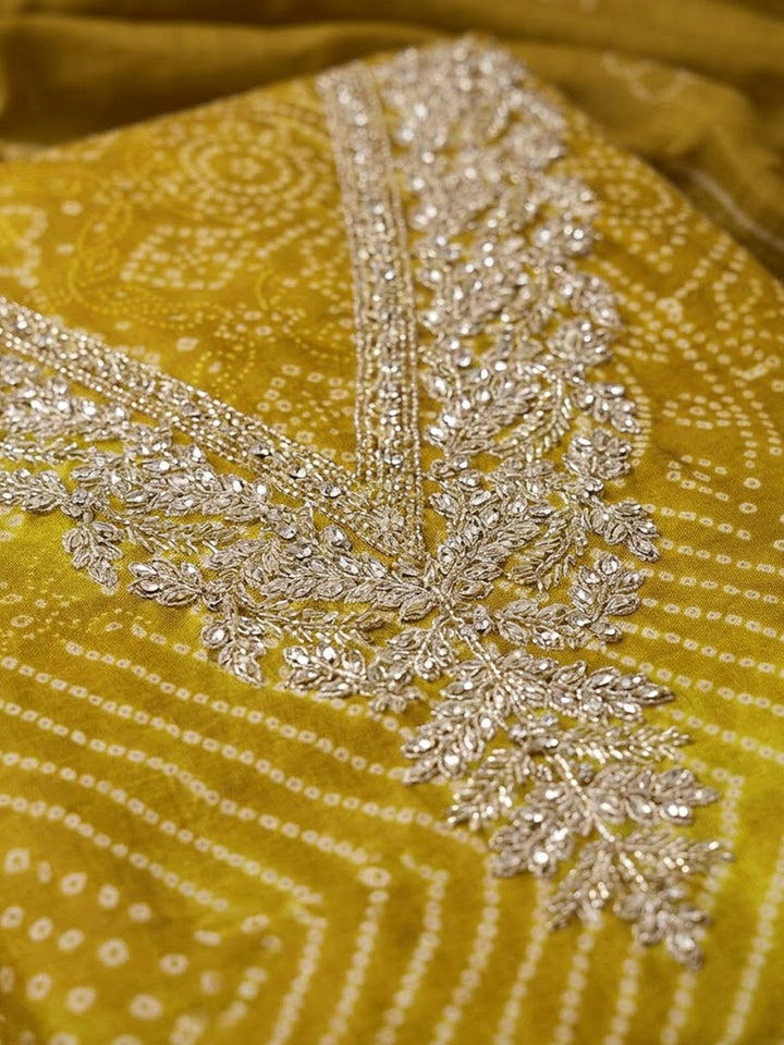 Mehndi Tissue Embroidered Unstitched Dress Material