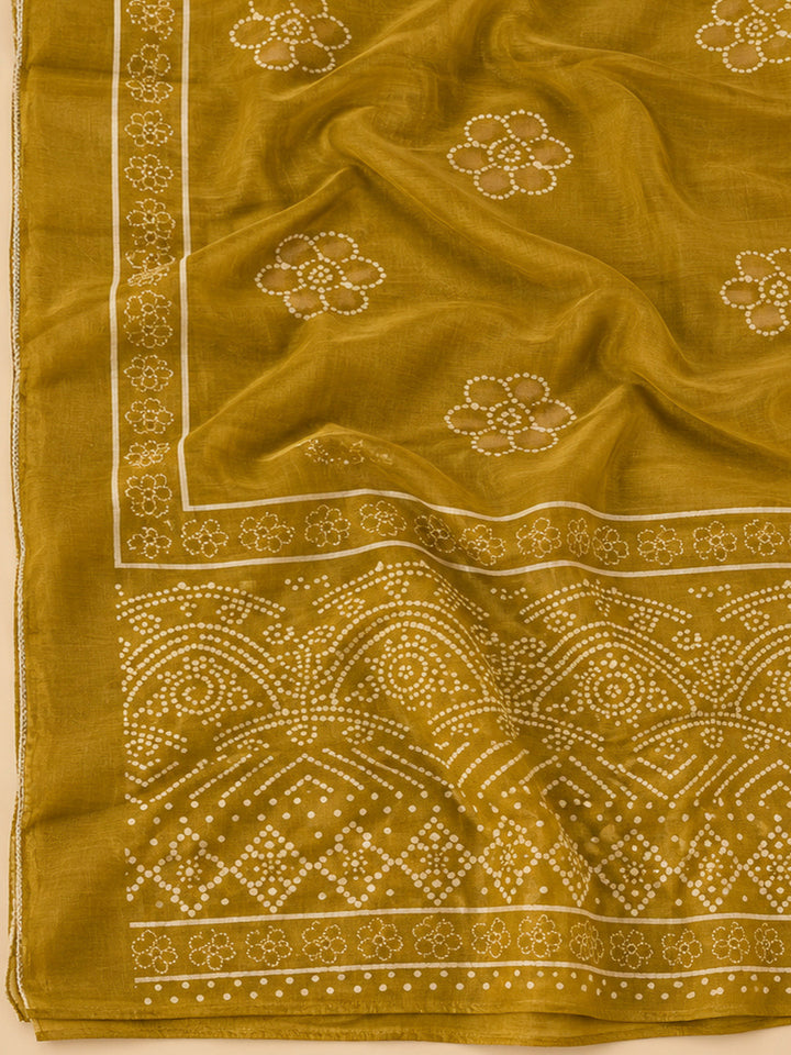 Mehndi Tissue Embroidered Unstitched Dress Material