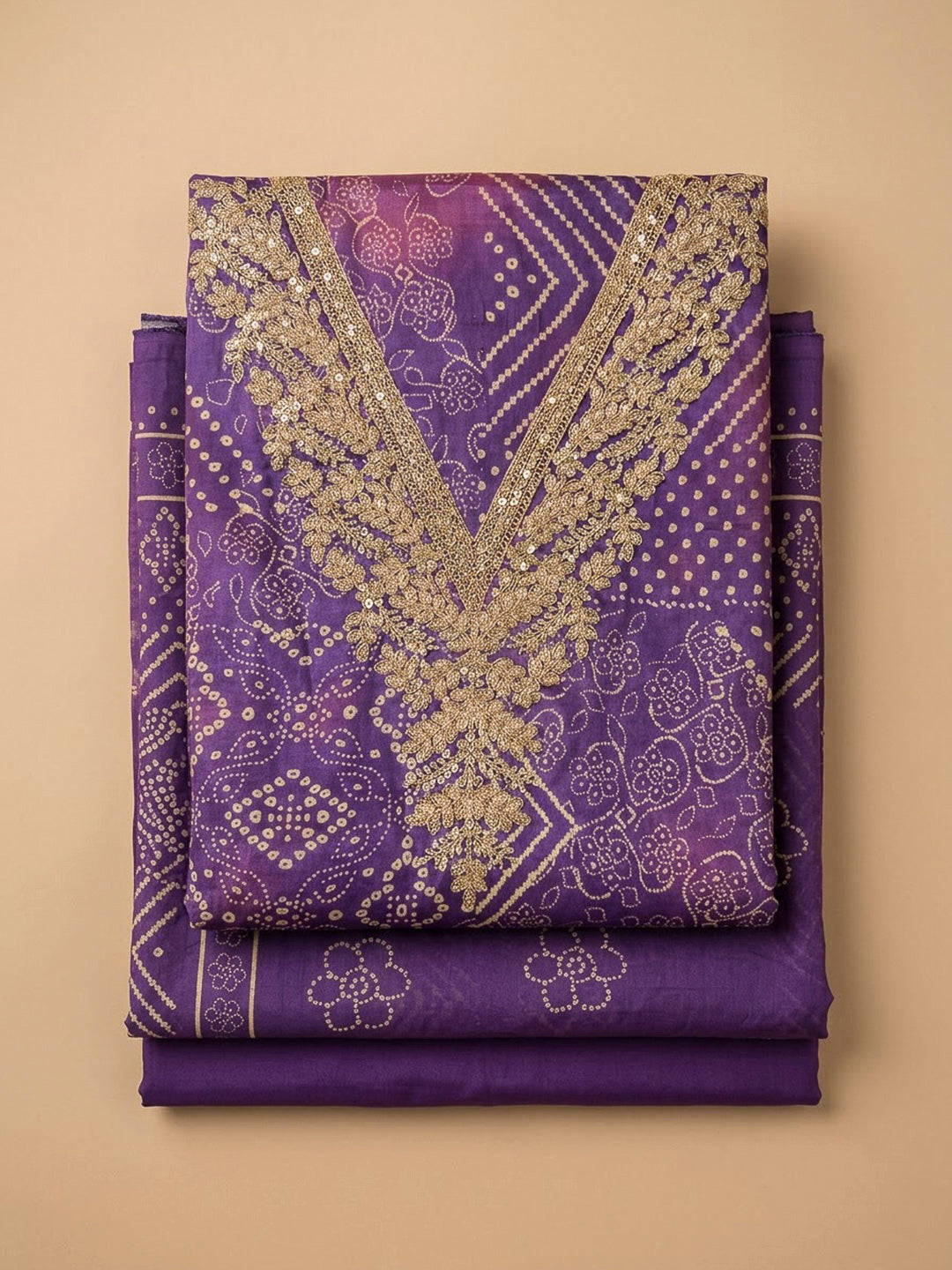 Purple Tissue Embroidered Unstitched Dress Material