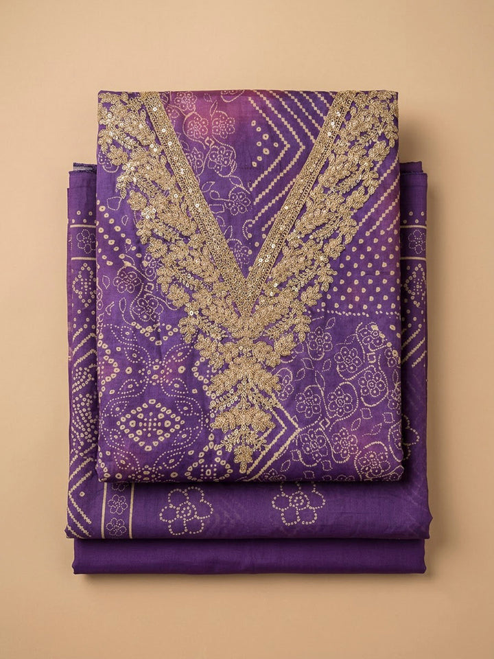 Purple Tissue Embroidered Unstitched Dress Material