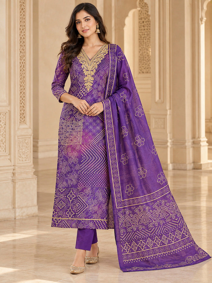 Purple Tissue Embroidered Unstitched Dress Material