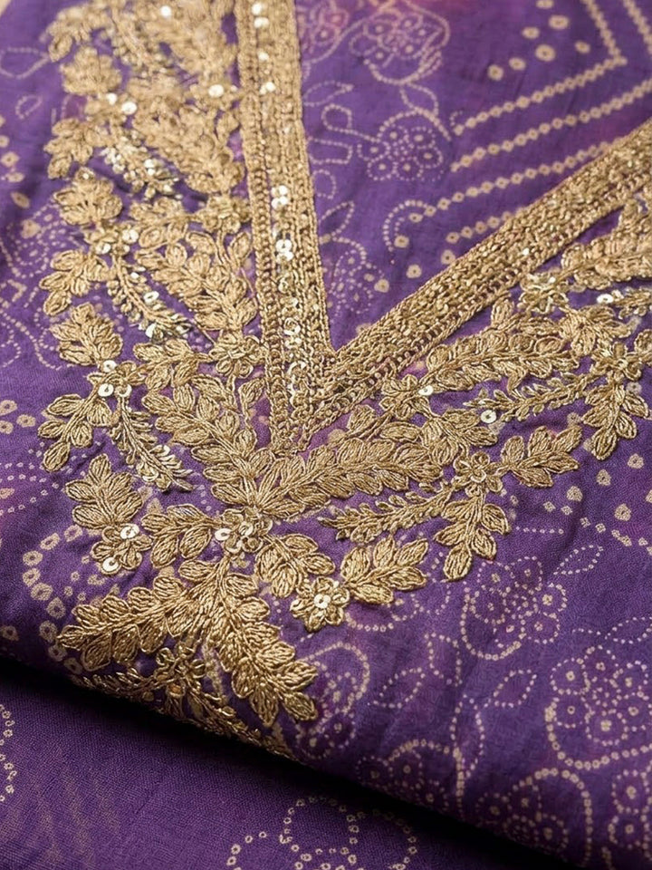 Purple Tissue Embroidered Unstitched Dress Material