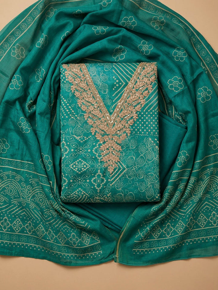 Rama Green Tissue Embroidered Unstitched Dress Material