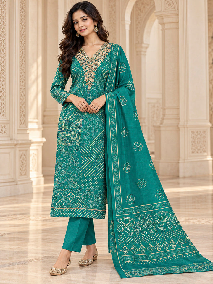 Rama Green Tissue Embroidered Unstitched Dress Material